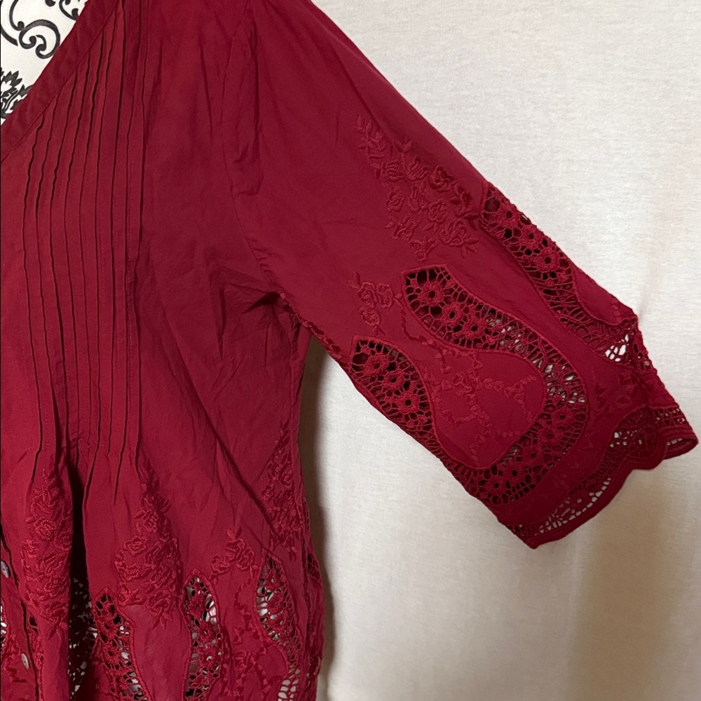 Soft Surroundings Trella Intricate Eyelet Burgundy Lace Women's Tunic Cotton XL - Picture 6 of 14